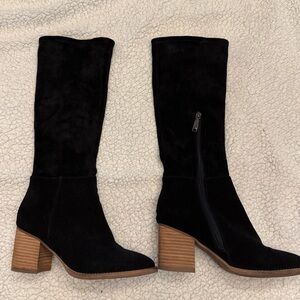 Blondo Black Suede Mid-Calf Block Heel Boots